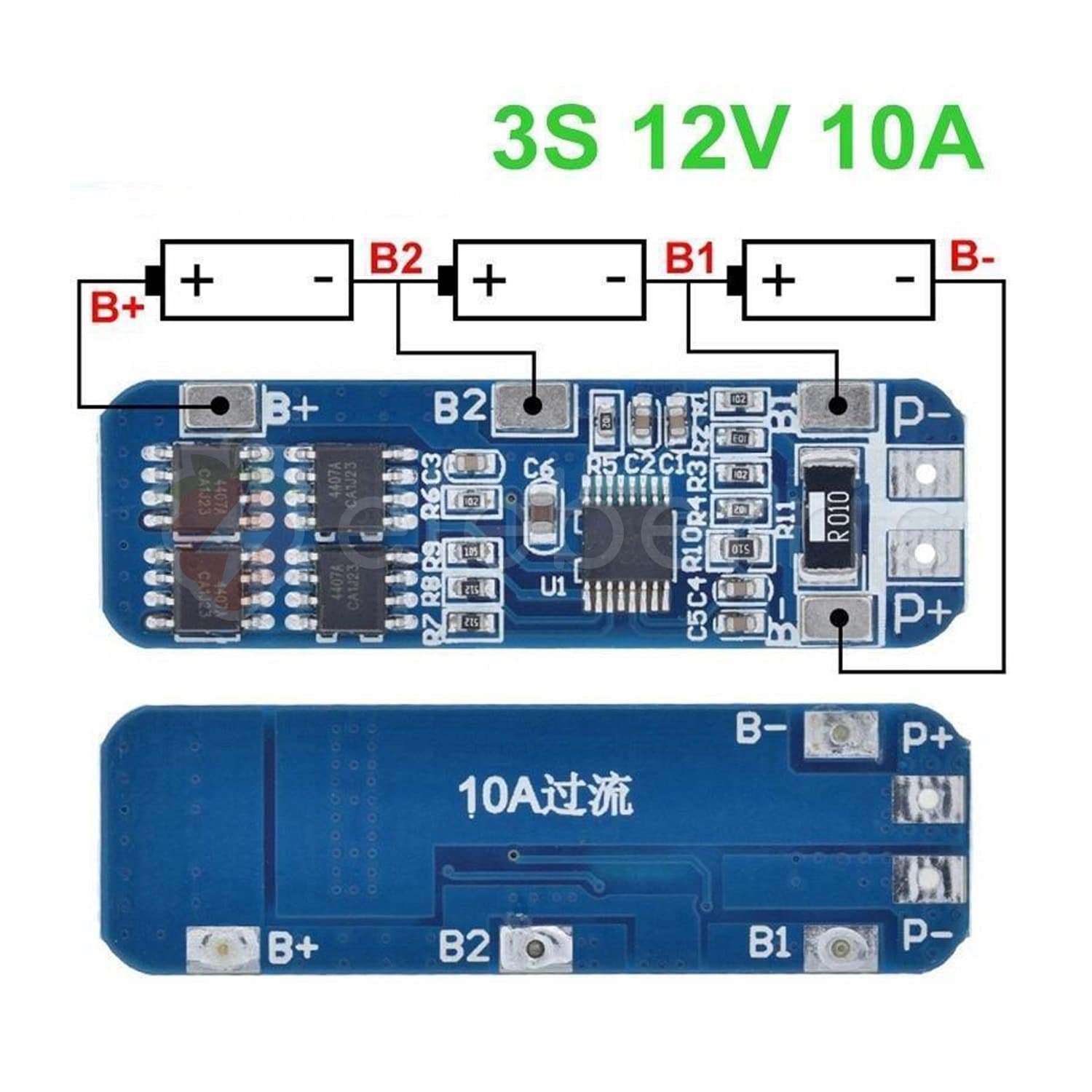 3S 10A 18650 Li-ion Battery Series 11.1V 12V BMS Charger Protection Module - View 4