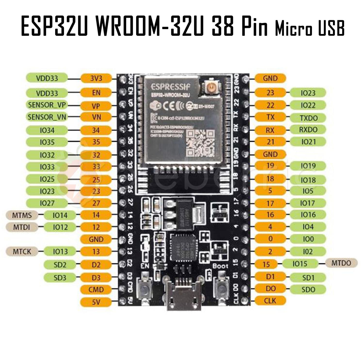 ESP32U WROOM-32U WiFi+BLE Dev Board (38 Pin) - View 4