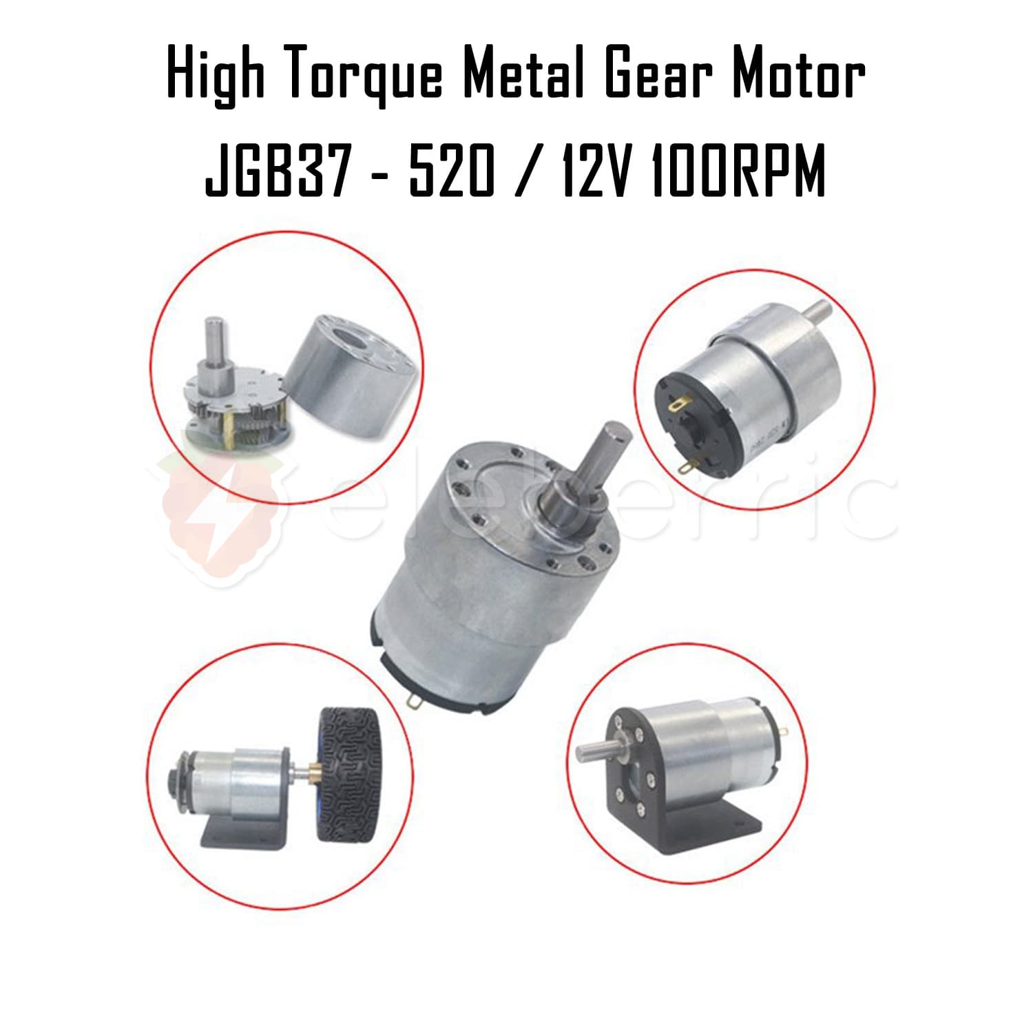 JGB37-520 12V 100 RPM High Torque Metal Gear Motor - View 5