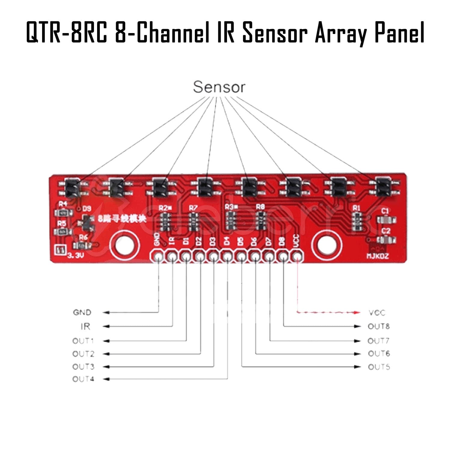 QTR-8RC 8 Channel IR Line Tracking Sensor Array Panel - View 7