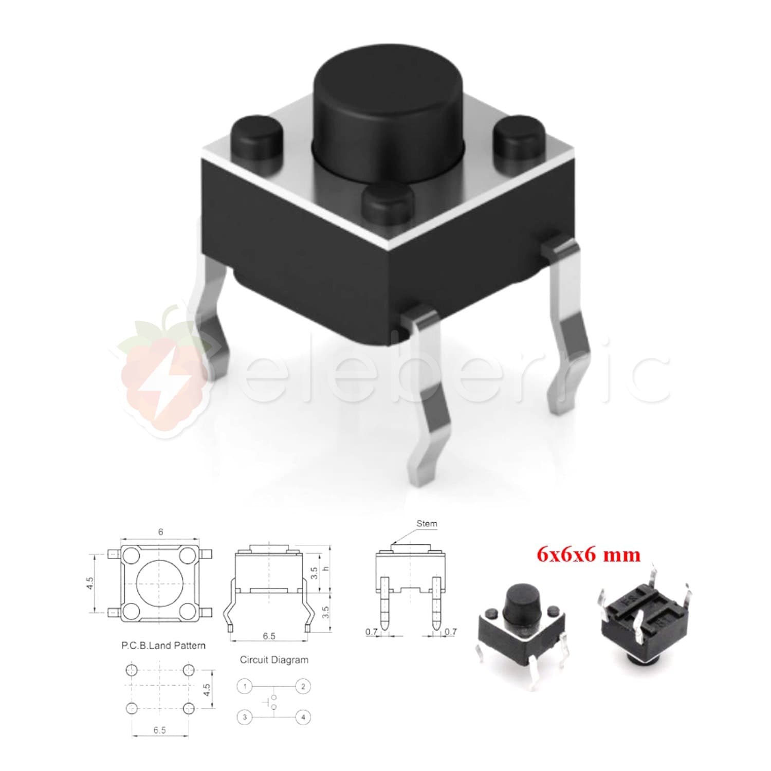 Tactile Push Button Micro Switch 6 x 6 x 5mm - View 3
