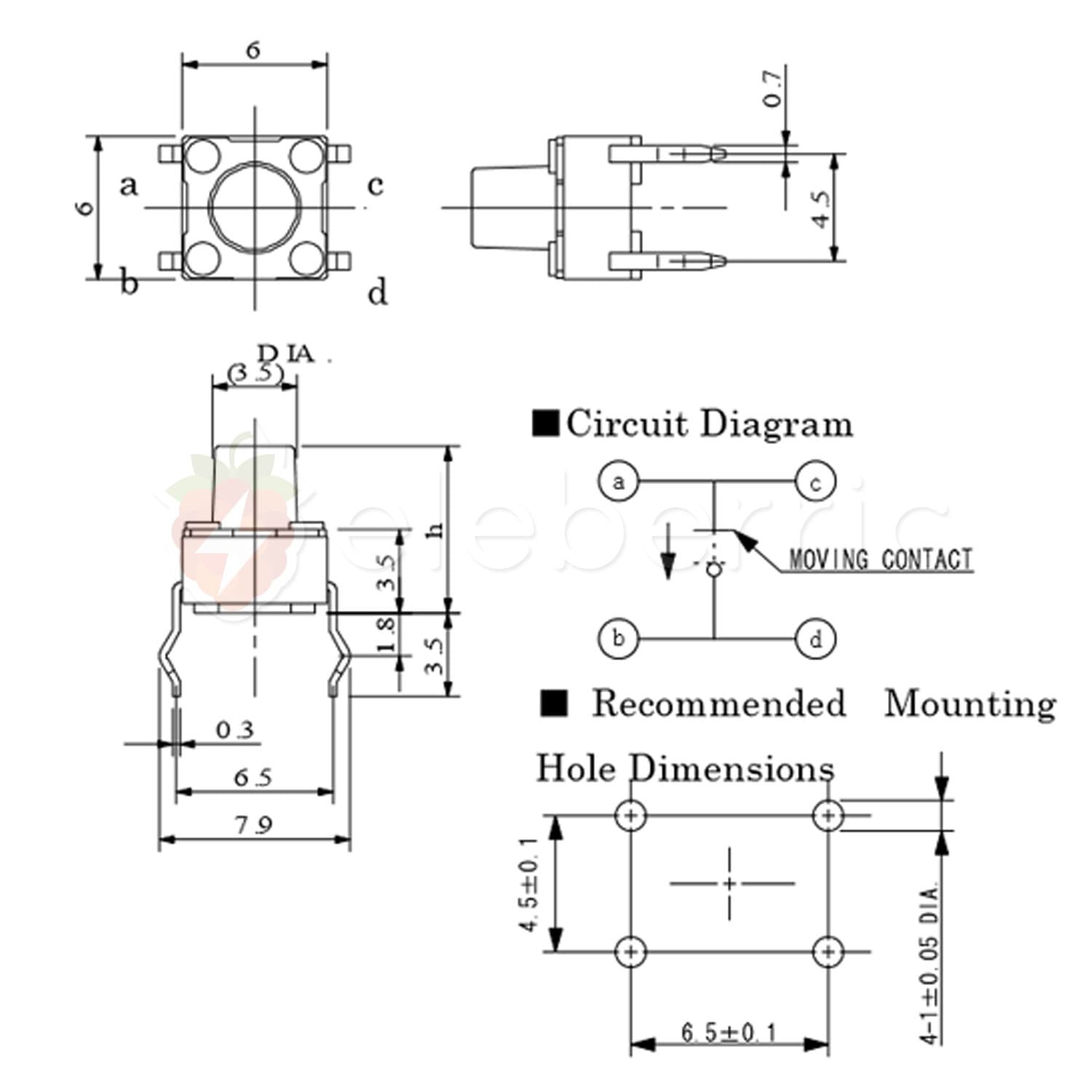 Tactile Push Button Micro Switch 6 x 6 x 5mm - View 4