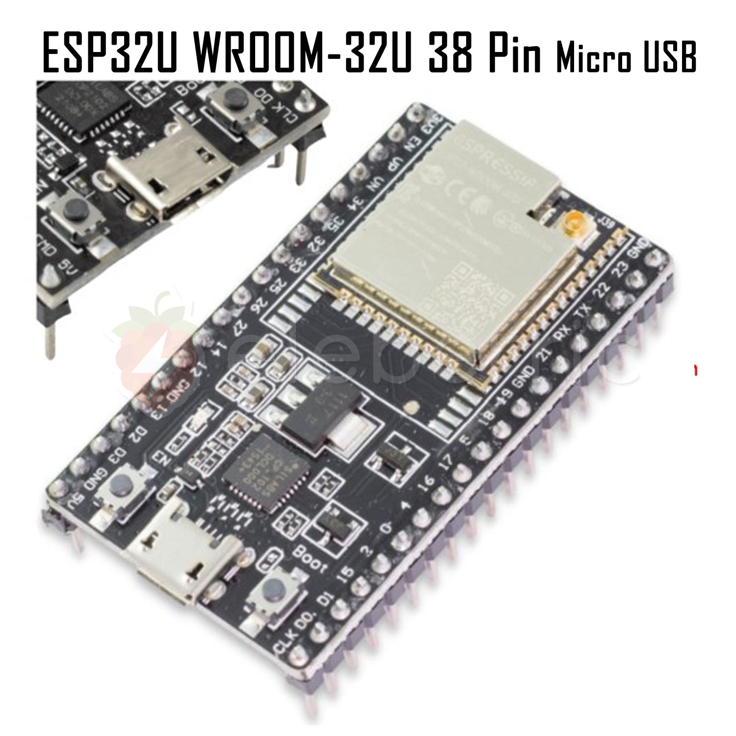 ESP32U WROOM-32U WiFi+BLE Dev Board (38 Pin) Full View 1